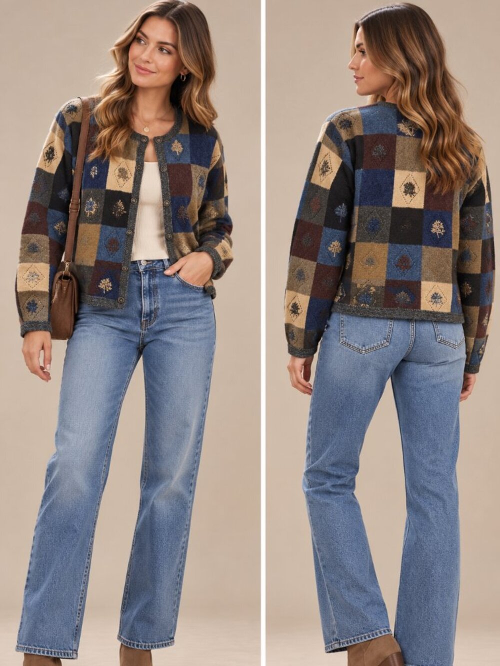 Vintage Robert Scott 100% Wool Patchwork Cardigan  Size XL – Made in Hong Kong